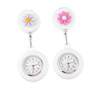 DEARMAMY 2pcs Nurse Pocket Watch Silicone Case Chest Watch Cute Cartoon Flower Design Clip-on Lapel for Doctors Teachers Glass Dial Breast-Feeding Scrubs Hanging