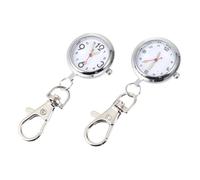 DEARMAMY 2pcs Nurse Pocket Watch with Key Buckle Stainless Steel Silver | Minimalist Style, Precise Timing Movement, Lightweight Build, for Women and Doctors, Nurse's Day Gift