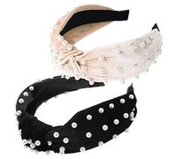 DEARMAMY 2pcs Pearl Knot Hairbands Vintage Style Beaded Headbands for Women Girls Hair Accessories Embellished Headbands for Bridal Hair