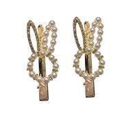 DEARMAMY 2pcs Pearl Rhinestone Rabbit Shaped Hair Clips for Girls Hair Pins Pearl and Accents for Sweet Occasions Like Parties Daily Wear