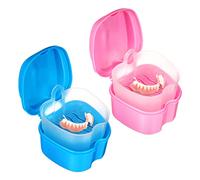 DEARMAMY 2pcs Portable Travel Denture Case Set Convenient Denture Containers Light Blue Pink Durable Material Practical Storage for Retainers False Teeth
