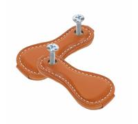 DEARMAMY 2pcs PU Leather Cabinet Pulls Single Hole Vintage Style Drawer Handles for Wardrobe Dresser Closet Furniture, Decorative Handmade Pull Handles in Twilight Orange for Kitchen