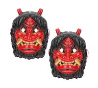 DEARMAMY 2pcs Red Plastic Japanese Tengu Demon Masks for Halloween Cosplay, Full Face Devil Mask Set for Masquerade and Festival Party Accessories