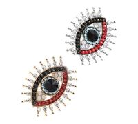 DEARMAMY 2Pcs Rhinestone Evil Eye Brooch Pins Silver and Gold Metal Lapel Pins Vintage Turkey Style Scarf Shawl Clips for Women Cardigan Collar Accessories