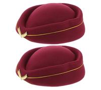 DEARMAMY 2pcs Stewardess Hat: Flight Attendant Hat Airline Uniform Plane Stewardess Cap Air Uniform Plane Cap Cosplay Costume Accessories for Women Ladies Red 56-58cm