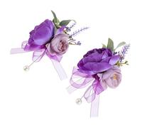 DEARMAMY 2pcs Unique Design Wedding Boutonniere Artificial Chest Flower Purple Blossom Elegant for Bride Bridesmaid Handcrafted Comfortable