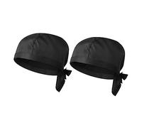 DEARMAMY 2pcs Unisex Chef Turban Hats Catering Skull Caps for Men and Women Soft Comfortable Chef Hat for Cooking Baking Restaurants Daily Fashion Black