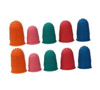 DEARMAMY 2sets Rubber Finger Pads Non Slip Grip Protectors for Writing Typing Sewing and Crafts Finger Tips Red Green Orange Blue Pink Easy to Use Fit 10pcs*2