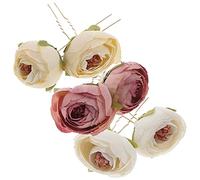DEARMAMY 3 Pairs U Shape Flower Hair Pins Silk Cloth Hair Clips for Weddings Parties Special Occasions for Bridesmaids Women Non Slip Design