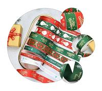 DEARMAMY 3 Rolls Christmas Ribbon with Gold Lettering Premium Printed Riband for Gift Wrapping Flower Decoration and Xmas Tree Ornament Yards Green Festive Ribbon