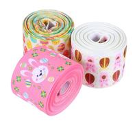 DEARMAMY 3 Rolls Easter Ribbon Bunny Eggs Polyester Craft Making Ribbon with Bright and Printing Fastness Assorted Color Lovely Easter Design for DIY Crafts