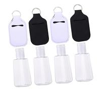 DEARMAMY 30ml Refillable Hand Bottle Set with Keychain Holders 4pcs Portable Empty Bottles in Black and White for Travel and Lotion