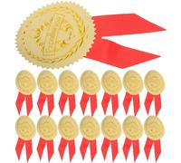 DEARMAMY 36pcs Embossed Medal Stickers Red Ribbon Tails for Awards and Graduation, Creative Medal Paper Stickers for Soccer, Competitions, and Incentive Recognition in Office and School Use