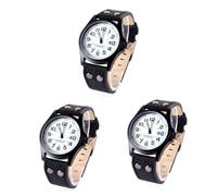 DEARMAMY 3pcs Adjustable Quartz Watch for Men Fashion Sports Watch Leather Band Large Round Face and Water Resistant for Daily Wear