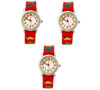 DEARMAMY 3pcs Cartoon Dinosaur Watch for Students Silicone Material Quartz Movement Creative Boys and Girls Wristwatch for Everyday Use