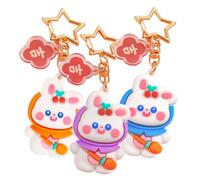 DEARMAMY 3pcs Cute Rabbit Keychains Silicone Bunny Key Ring Cartoon DIY Adorable Keychain Key Chain for Purse Handbag Decorations
