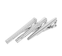 DEARMAMY 3PCS Engraved Glossy Tie Clips for Men Carved Polished Necktie Bars Silver Finish Secure Hold Classic Style for Business Wedding Anniversary Party
