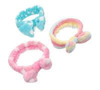 DEARMAMY 3Pcs Fleece Headband for Washing Face and Makeup Removal Soft Elastic Bowknot Hair Accessories with Dots with Dots and Rainbow Stripes