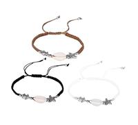 DEARMAMY 3pcs Hand-woven Shell Bracelets Adjustable Weaving Wrist Chains for Women Comfortable Rope Jewelry in Black Beige Coffee Gift for Daughter Granddaughter Elegant Beach Accessories
