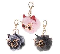 DEARMAMY 3pcs Owl Keychain Rhinestone Keychain Animal Key Pendant Phone Lanyard Handbag Key Pendant Stuffed Keychain Pom Pom Keychain Key Holder Key Chain for Car Keys Jewelry Air Tag Plush