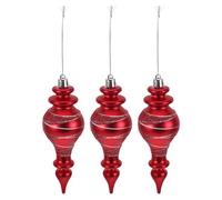 DEARMAMY 3pcs Red Christmas Tree Ornaments Long Pointed Finial Decorations Shatterproof Plastic Baubles Hanging Decor for Holiday Window Displays and Party Use