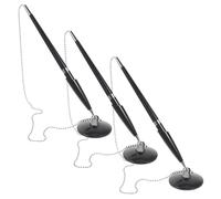 DEARMAMY 3pcs Rotary Ballpoint Signature Pen Set with Fixed Base and Chain, Black Business Desk Writing Pens for Office, Reception, and Signing Tasks