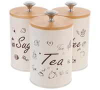 DEARMAMY 3pcs Vintage Kitchen Storage Canisters with Lids Airtight Tea Coffee Sugar Jars for Countertop Organization Food Storage Containers with Decorative English Labels