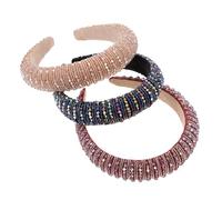DEARMAMY 3pcs Women Glitter Headbands Rhinestone Hair Hoops Elastic Thick Headband for Women Hair