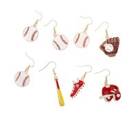 DEARMAMY 4 Pair Baseball Earrings Asymmetrical Dangle Sports Jewelry with Hat and Bat Design for Teens Women Durable and Gift Ready Statement Accessory for Parties Daily Wear