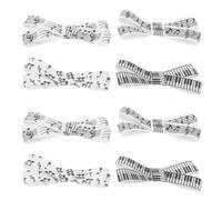 DEARMAMY 4 Pairs Music Note Bow Hair Clips for Women with Strong Hold and Versatile Styling, Fabric and Metal Material, White Colour, for Concerts and Costume Accessories