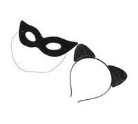 DEARMAMY 4 Sets Halloween Cat Ear Costume Costume Headband Eye Mask for Cosplay and Daily Use