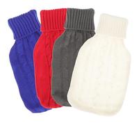 DEARMAMY 4pcs 2000ml Hot Water Bottles with Detachable Knitted Covers, Reusable Winter Warm Water Bag Set in White, Red, Blue, and Dark Grey for Household and Outdoor Use