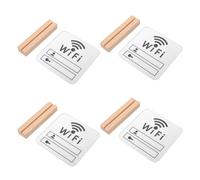 DEARMAMY 4pcs Acrylic Wifi Password Display Sign with Wood Base, Vertical Wifi Notice Board for Multiple Rooms and Welcoming House Guests, Steady Placement with Legible Details