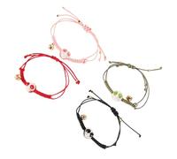 DEARMAMY 4pcs Adjustable Braided Rope Maneki Neko Bracelet with Cute Ceramic Cat Charms Feng Shui Jewelry for Students and Office Wear Japanese Design Soft and Comfortable Wristbands
