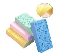 DEARMAMY 4pcs Bath Sponge Set for Boy Girl Soft and Durable Body Wash Sponges Bright Colors Blue Green Pink Yellow Super Absorbent Bathing Tools for Boy Girl Skin Care