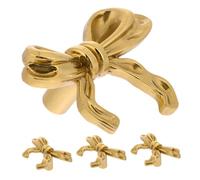DEARMAMY 4pcs Brass Bow Cabinet Knobs Vintage Wardrobe Pulls for Kitchen Shoe Cabinets Bedside Tables Easy Install Handles with Ergonomic Grip for Home Furniture