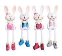 DEARMAMY 4Pcs Bunny Doll Decorations Rabbit Figurines Easter Basket Stuffers Resin Adornments for Easter Party Outdoor Household
