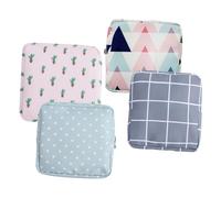 DEARMAMY 4pcs Decorative Menstrual Pad Bag Cloth Sanitary Napkin Holders for Women Cute Organizer for Pads and Dot Cactus Check and Designs