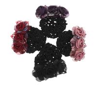 DEARMAMY 4pcs Floral Hair Bun Holder Covers with Mesh Net Snood and Ribbon Barrette Korean Style Flower Hair Accessories for Women Fabric Craftsmanship Elegant Chinese Floral Design