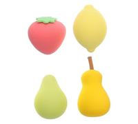 DEARMAMY 4pcs Fruit Makeup Sponges with Storage Case Dual Use Wet Dry Powder for Liquid Foundation Concealer and Bronzing Soft Skin Safe and Unique Shapes for Finish