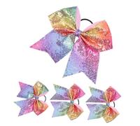 DEARMAMY 4pcs Glitter Cheer Hair Bows for Girls Embroidered Sequin Bowknot Large Swallowtail Design Colorful Hair Scrunchies Holiday and Halloween Accessories