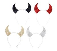DEARMAMY 4Pcs Halloween Horn Headbands Metallic Devil Horns Hairbands Red Gold Silver Black Lightweight Prank Cosplay Accessories for Party Performance Daily Wear