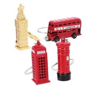 DEARMAMY 4pcs London Souvenirs Keychain Set Bus, Telephone Booth, and Postbox Key Rings