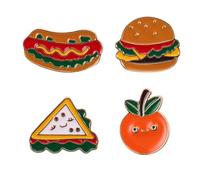 DEARMAMY 4pcs Mini Food Brooches Set Alloy Hamburger and Hot Dog Pin Badges Cartoon Fast Food Accessories for Backpacks Jackets for Bag Decoration