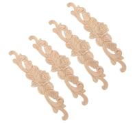DEARMAMY 4Pcs Natural Wood Rose Carved Appliques Unpainted Furniture Decal for Home Door Bed Cabinet Decor Install Floral Onlays for DIY Painting and Elegant Interior Design
