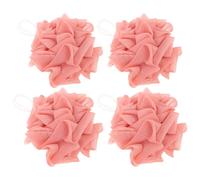 DEARMAMY 4pcs Orange Bath Sponges Mesh Loofah Scrubber Gentle Exfoliating Soap Puff for Adults Shower Use