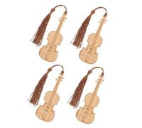DEARMAMY 4Pcs Violin Shape Bamboo Bookmarks with Tassels Exquisitely Carved Decorative Book Markers for Music Lovers Practical Page Holders and Bag Ornaments