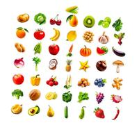 DEARMAMY 50 Sheets Bright Fruit and Vegetable Stickers for Educational Play Vivid Peel and Stick Decals for Water Bottles Laptops Walls Enhance Cognitive and Motor Skills Development
