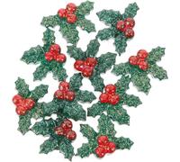 DEARMAMY 50pcs Christmas Resin Holly Leaves and Berries Ornaments for DIY Christmas Trees and Ornaments, Odor Free Resin Material with Not Easy to Fall off Feature, for Adding a Festive