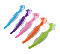 DEARMAMY 5pcs Denture Toothbrush for Adults with Soft Bristles Deep Cleaning Tool Multi-Color Mini Double-Head Brush for Elderly Oral Care at Home and Nursing Settings